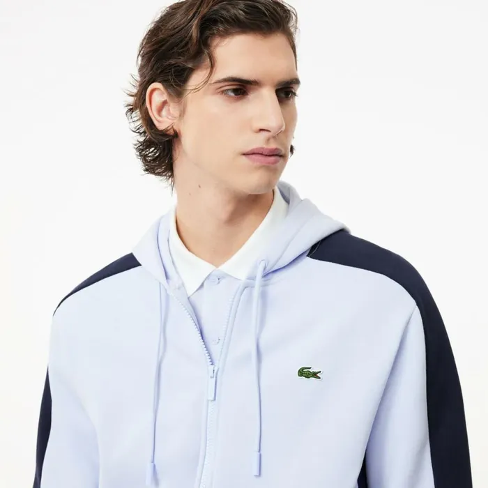 Sweaters and Sweatshirts Men Lacoste Men039s Colorblock Hoodie Light Blue Navy Blue White Ihi