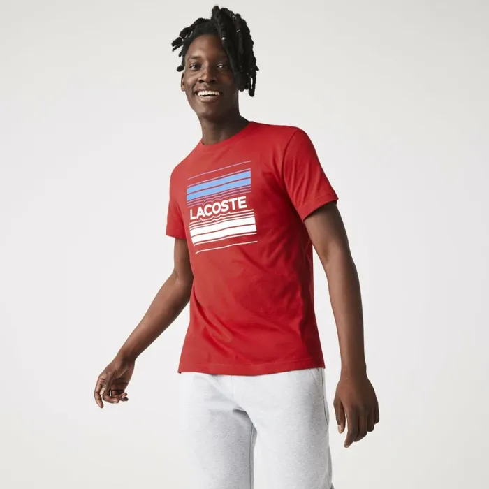 TShirts Men Lacoste Men039s SPORT Stylized Logo Print Organic Cotton TShirt Red Hen TShirts Men Lacoste Men039s SPORT Stylized Logo Print Organic Cotton TShirt Red Hen