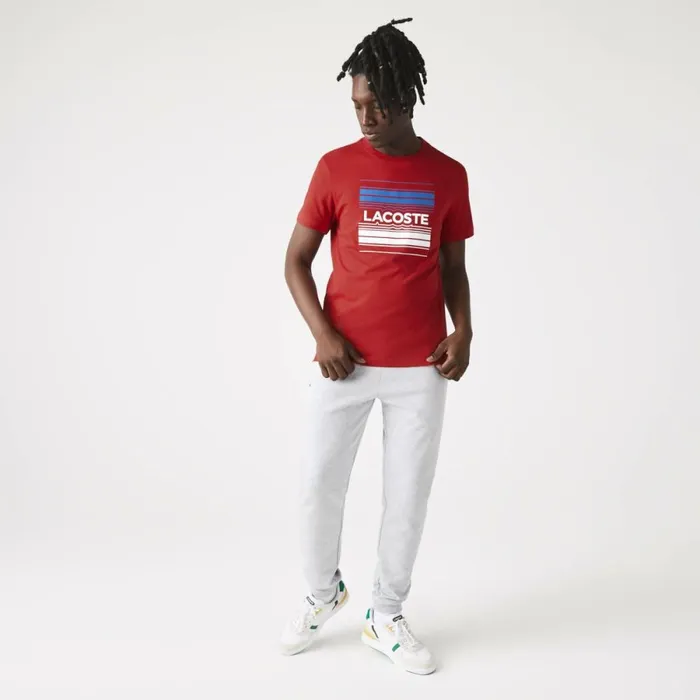 TShirts Men Lacoste Men039s SPORT Stylized Logo Print Organic Cotton TShirt Red Hen
