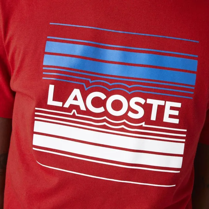 TShirts Men Lacoste Men039s SPORT Stylized Logo Print Organic Cotton TShirt Red Hen