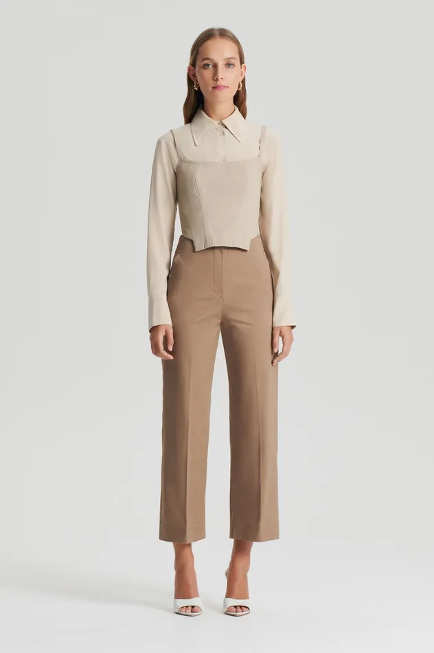 Trousers Women SATEEN CROPPED WIDE LEG TROUSER DARKCAMEL Scanlan Theodore