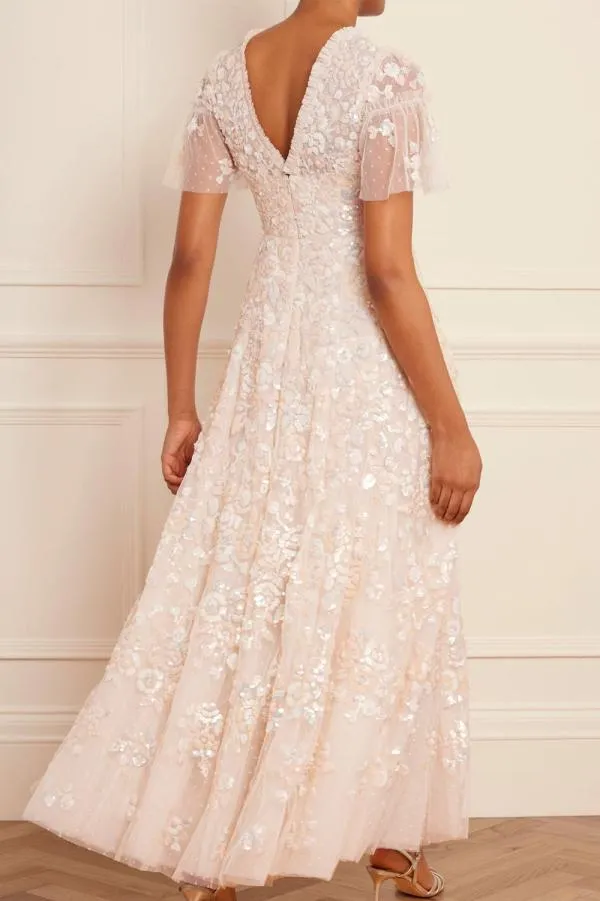 WeddingWomen Needle and Thread Sequin Paradise Short Sleeve Gown Champagne WeddingWomen Needle and Thread Sequin Paradise Short Sleeve Gown Champagne