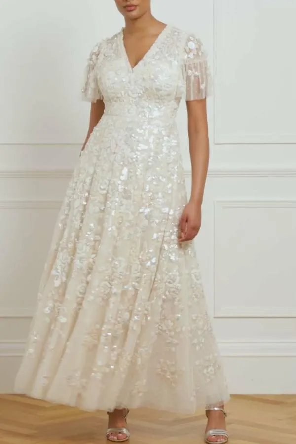 WeddingWomen Needle and Thread Sequin Paradise Short Sleeve Gown Champagne WeddingWomen Needle and Thread Sequin Paradise Short Sleeve Gown Champagne