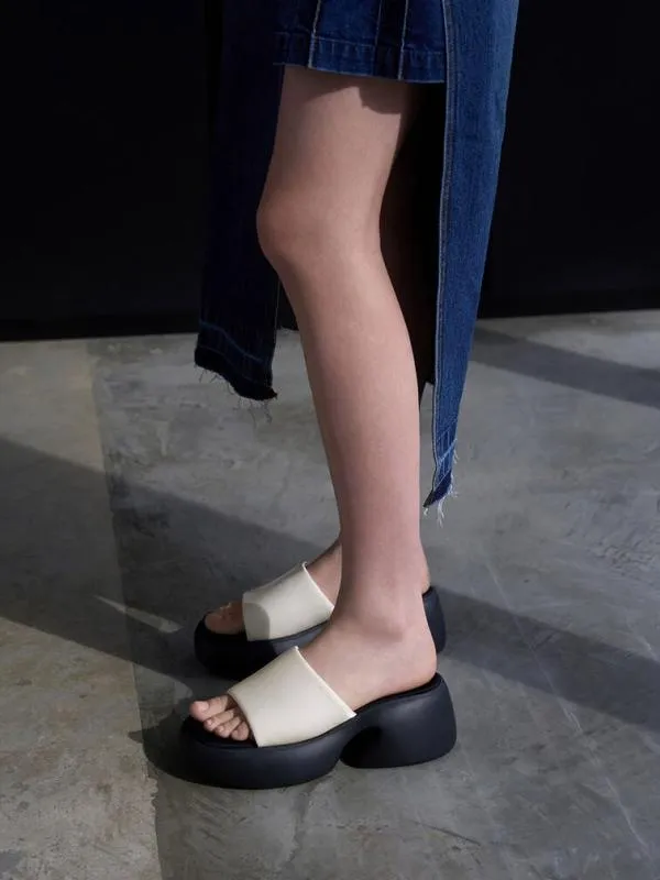 Women Baxie Silk TwoTone Platform Mules 8211 Chalk CHARLES and KEITH Wedges