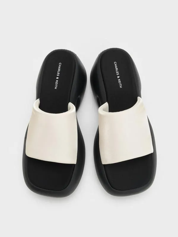 Women Baxie Silk TwoTone Platform Mules 8211 Chalk CHARLES and KEITH Wedges
