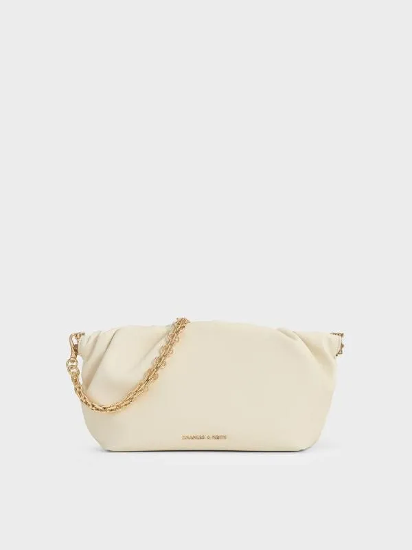 Women Brigette Ruched ChainHandle Clutch 8211 Cream CHARLES and KEITH Clutches