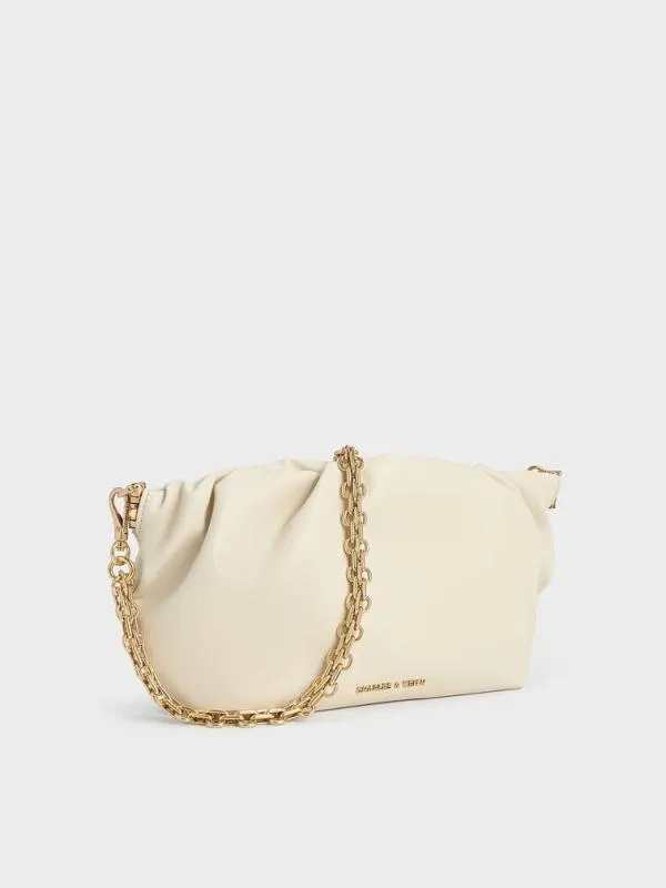 Women Brigette Ruched ChainHandle Clutch 8211 Cream CHARLES and KEITH Clutches