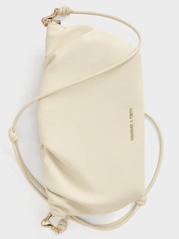 Women Brigette Ruched ChainHandle Clutch 8211 Cream CHARLES and KEITH Clutches