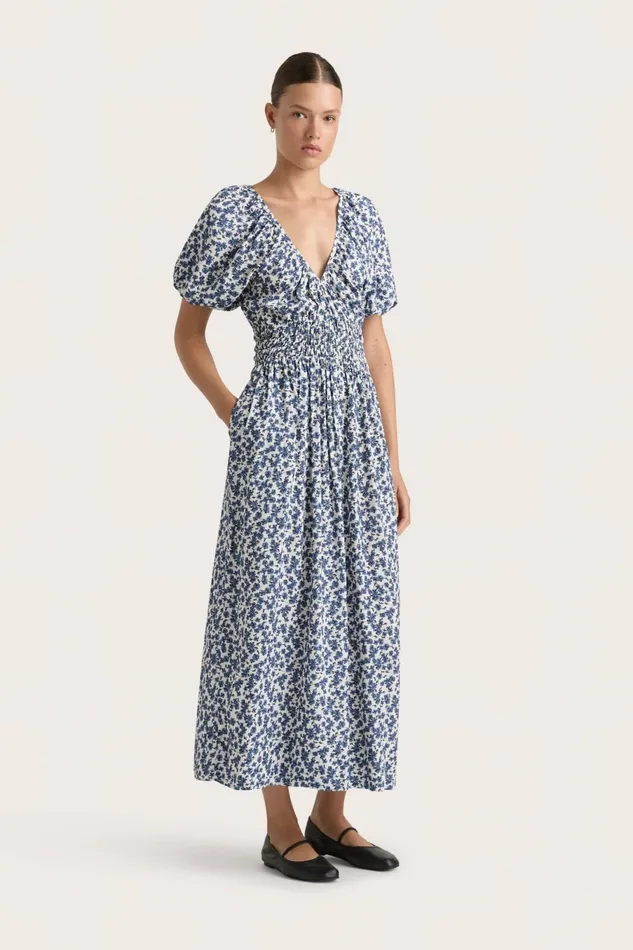 Women Faithfull The Brand Dresses Valras Midi Dress Leilani Mid Blue