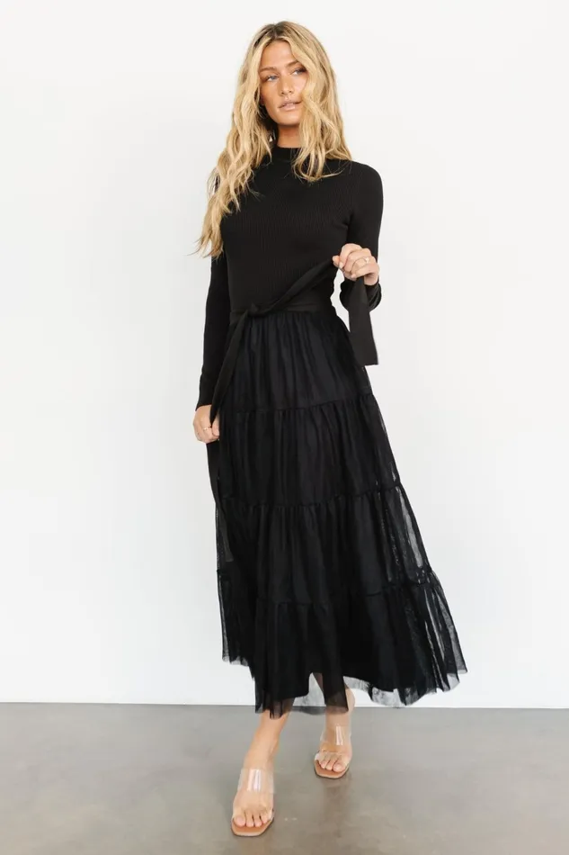 Women Maxi Dresses Baltic Born Demi Sweater Tulle Dress Black