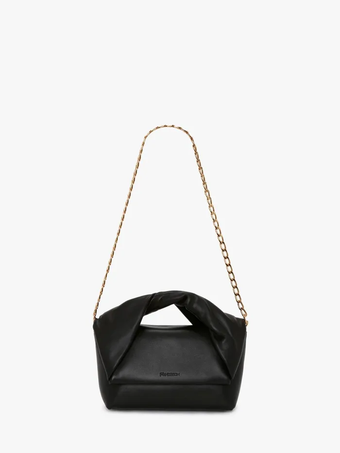 WomenMen Twister Bag JW Anderson MEDIUM TWISTER 8211 LEATHER TOP HANDLE BAG Black