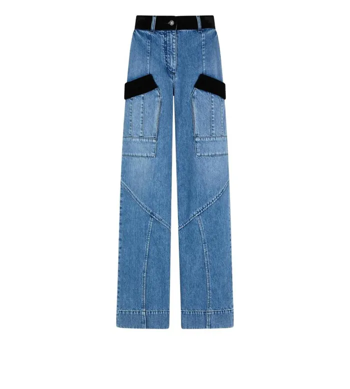 Women Pants and Shorts Tom Ford Denim and Velvet Wide Leg Pants Light Blue