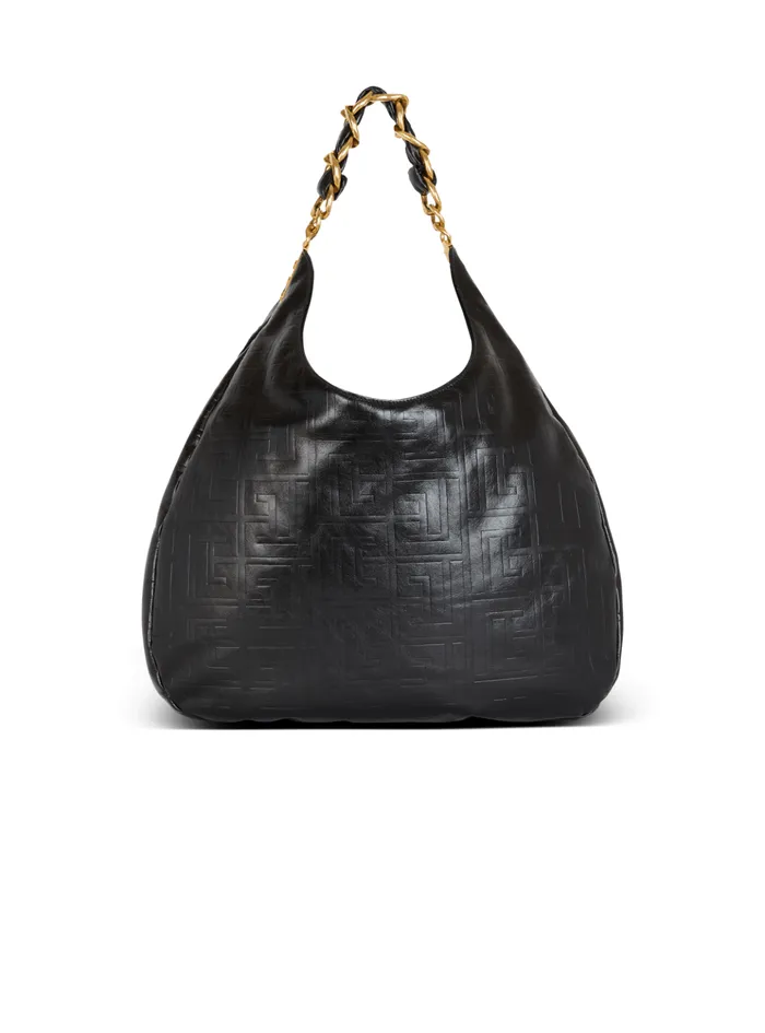 Women Shoulder Bags Balmain Large 1945 Soft Hobo Bag In Crinkled Calfskin Black