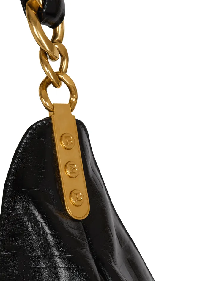 Women Shoulder Bags Balmain Large 1945 Soft Hobo Bag In Crinkled Calfskin Black
