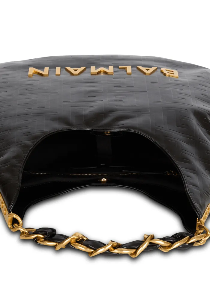 Women Shoulder Bags Balmain Large 1945 Soft Hobo Bag In Crinkled Calfskin Black