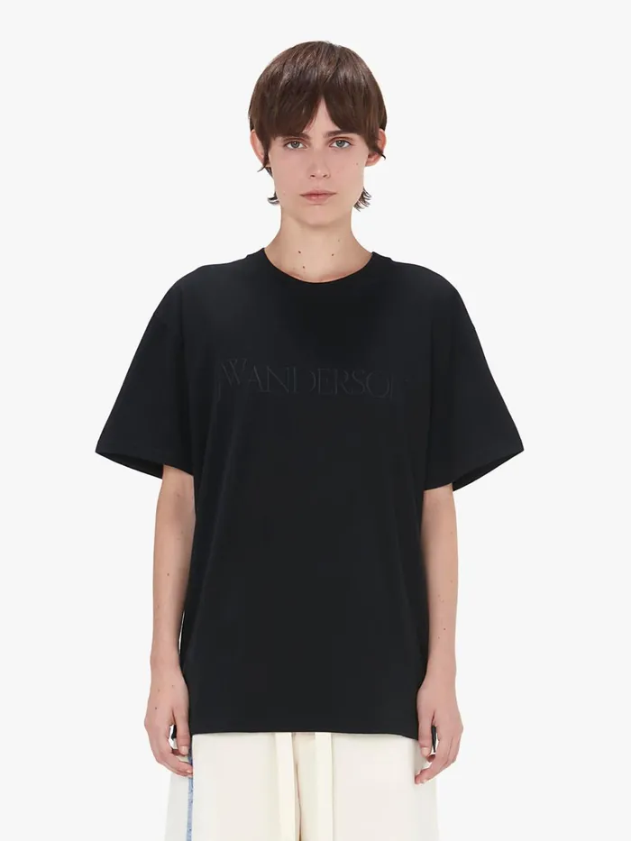 Women TShirts JW Anderson TSHIRT WITH LOGO EMBROIDERY Black Women TShirts JW Anderson TSHIRT WITH LOGO EMBROIDERY Black