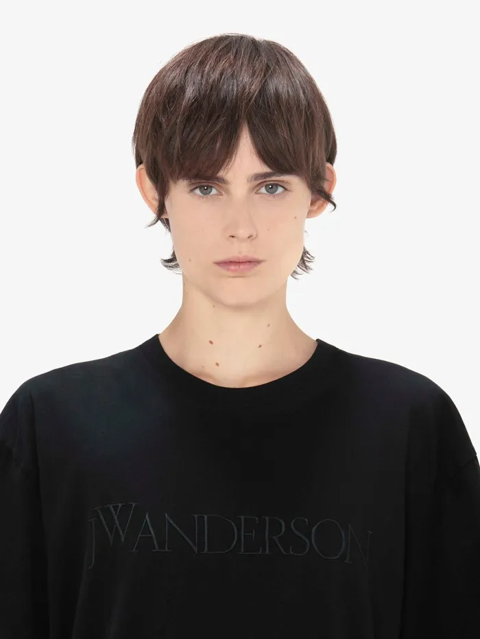 Women TShirts JW Anderson TSHIRT WITH LOGO EMBROIDERY Black Women TShirts JW Anderson TSHIRT WITH LOGO EMBROIDERY Black
