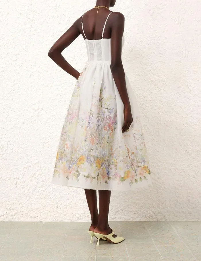 Zimmermann Clothing Natura Ruched Midi Dress Ivory Wild Flowers 8211 Women