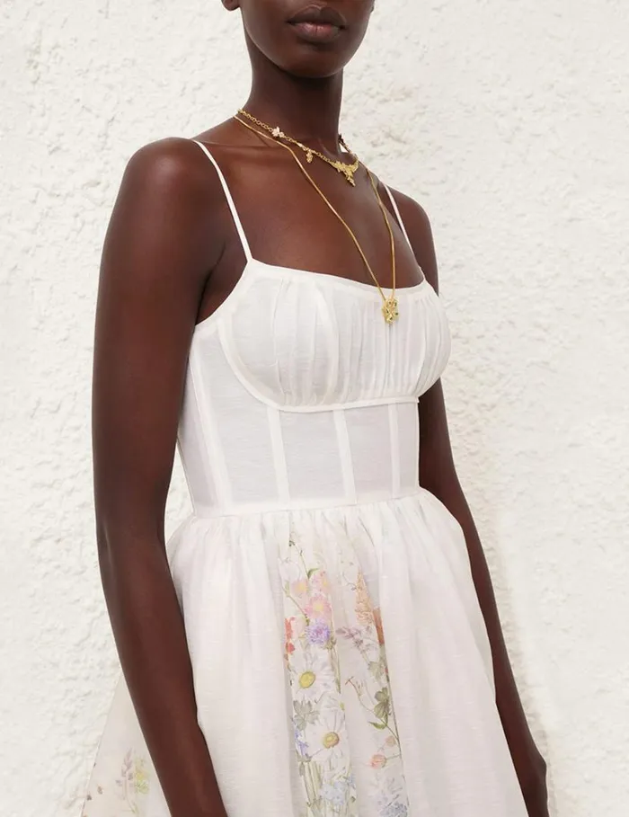 Zimmermann Clothing Natura Ruched Midi Dress Ivory Wild Flowers 8211 Women