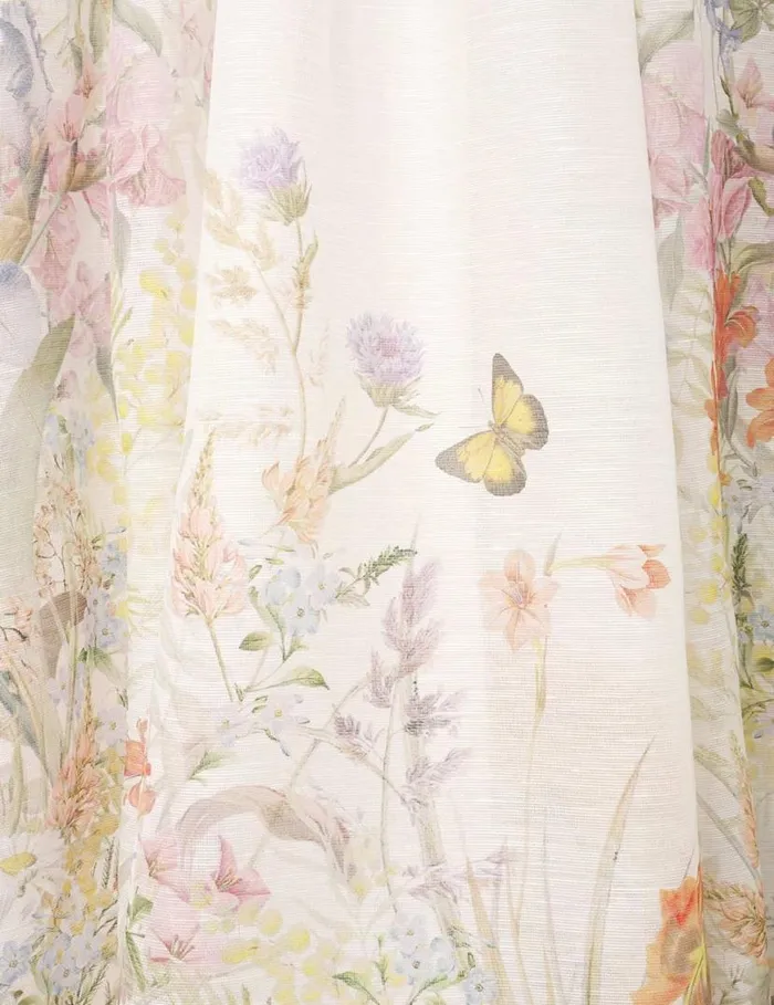 Zimmermann Clothing Natura Ruched Midi Dress Ivory Wild Flowers 8211 Women