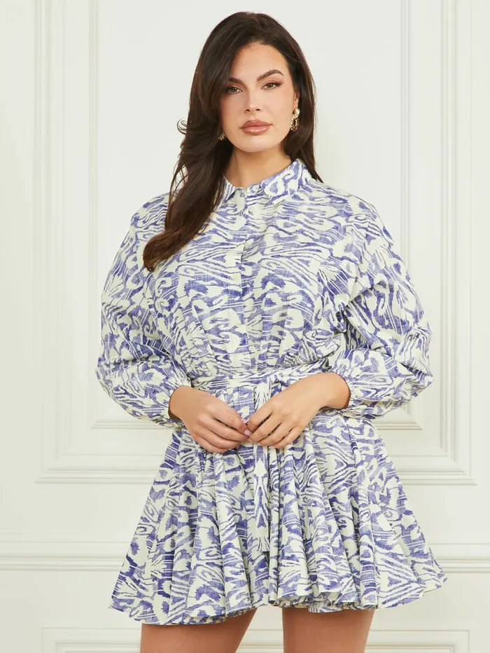 Abbie Shirtdress Substance Blue Print Dresses and Jumpsuits GUESS Women Abbie Shirtdress Substance Blue Print Dresses and Jumpsuits GUESS Women