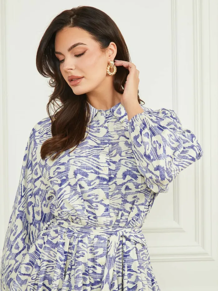 Abbie Shirtdress Substance Blue Print Dresses and Jumpsuits GUESS Women Abbie Shirtdress Substance Blue Print Dresses and Jumpsuits GUESS Women