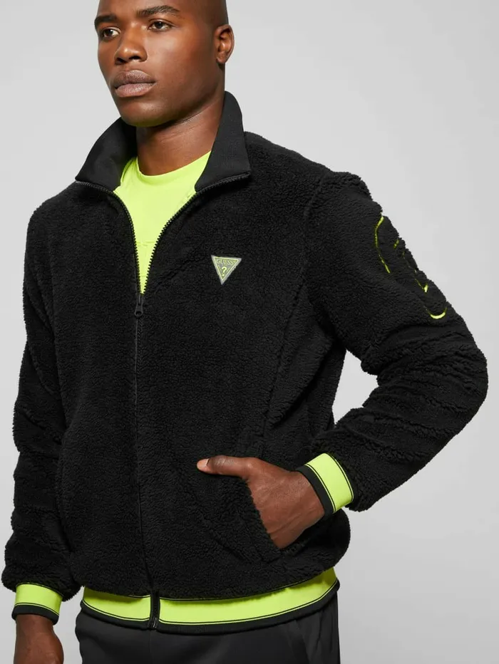Activewear Men Dargen Signature Sherpa Jacket Black GUESS Activewear Men Dargen Signature Sherpa Jacket Black GUESS