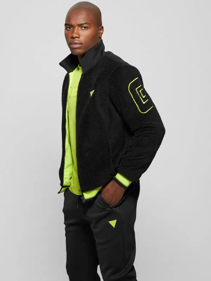 Activewear Men Dargen Signature Sherpa Jacket Black GUESS Activewear Men Dargen Signature Sherpa Jacket Black GUESS