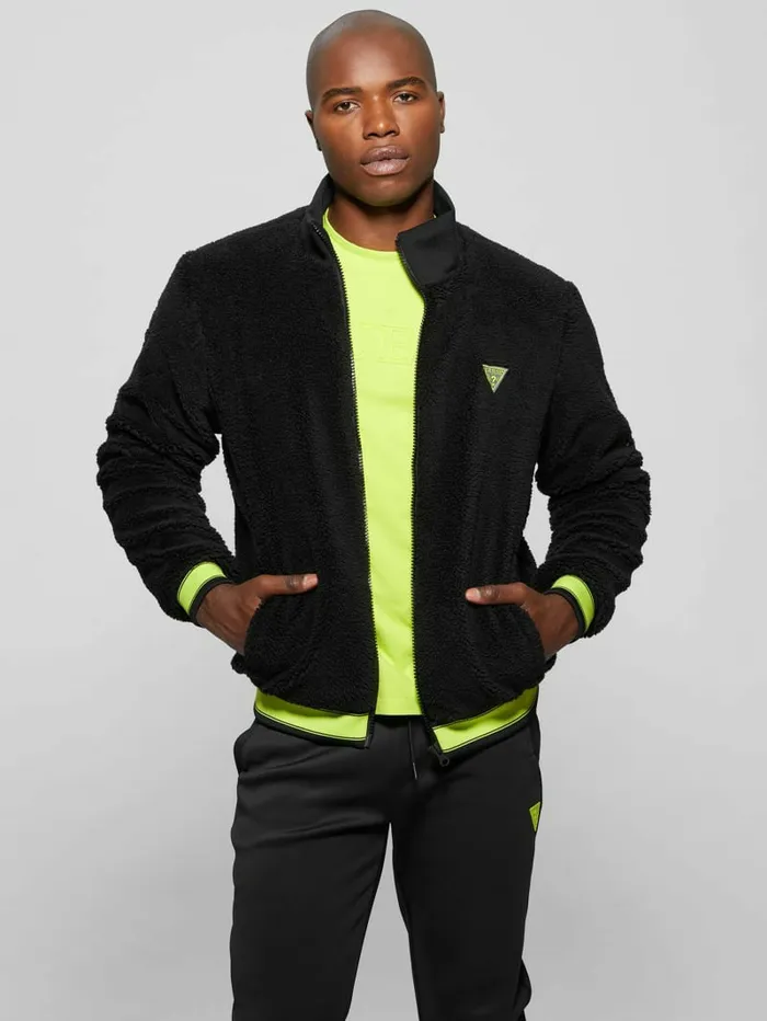 Activewear Men Dargen Signature Sherpa Jacket Black GUESS Activewear Men Dargen Signature Sherpa Jacket Black GUESS