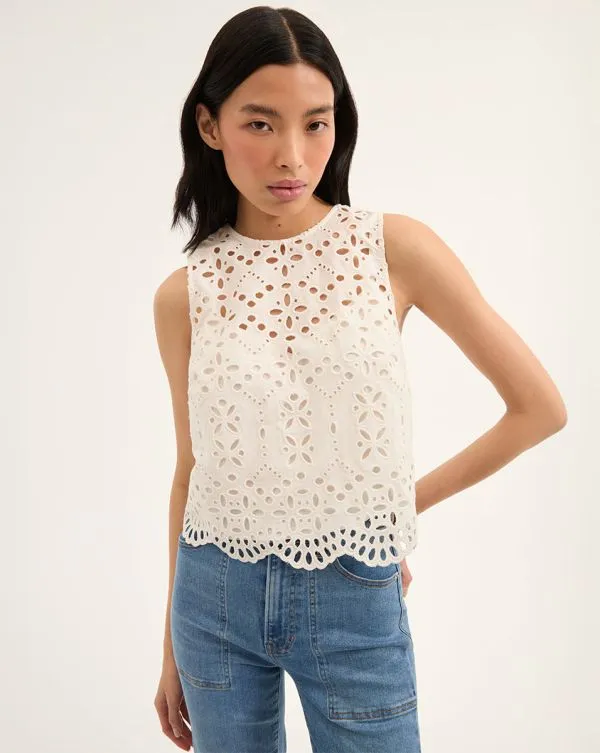 Adelyn Cotton Eyelet Tank Offwhite Women Veronica Beard Tops