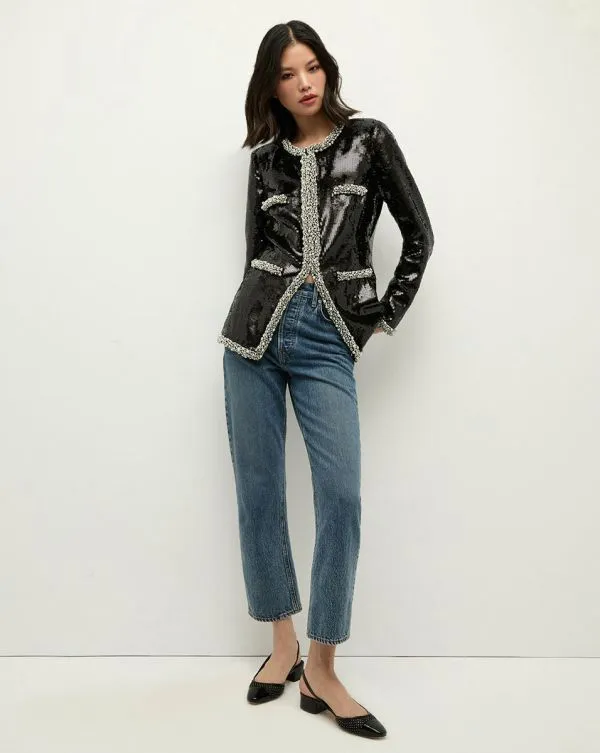 Alessia PearlTrim Sequin Jacket Black Women Veronica Beard Jackets and Outerwear Alessia PearlTrim Sequin Jacket Black Women Veronica Beard Jackets and Outerwear