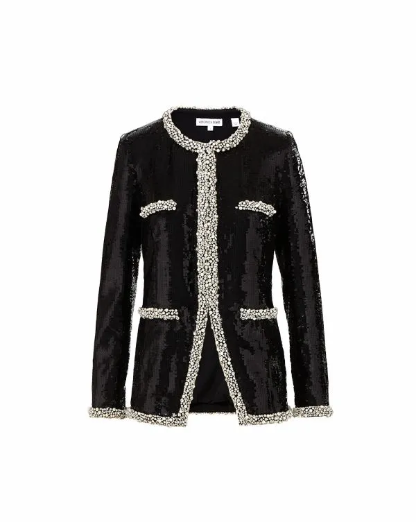 Alessia PearlTrim Sequin Jacket Black Women Veronica Beard Jackets and Outerwear Alessia PearlTrim Sequin Jacket Black Women Veronica Beard Jackets and Outerwear