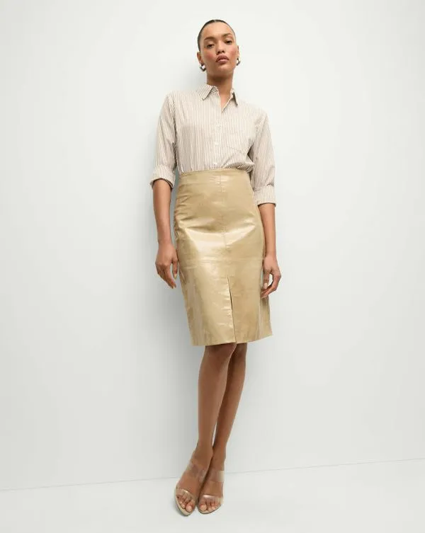 Anderson Coated Leather Skirt Khaki Women Veronica Beard Skirts and Shorts
