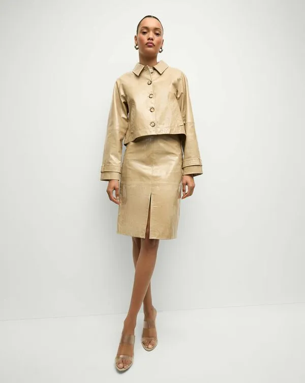 Anderson Coated Leather Skirt Khaki Women Veronica Beard Skirts and Shorts Anderson Coated Leather Skirt Khaki Women Veronica Beard Skirts and Shorts
