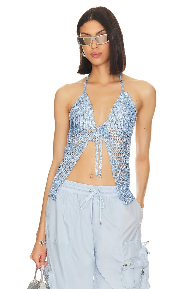 Arian Halter Tie Top Periwinkle Blue Women Lovers and Friends Tops