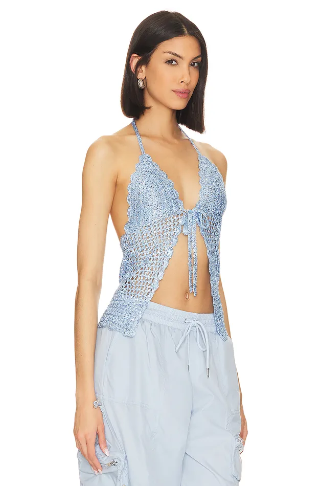 Arian Halter Tie Top Periwinkle Blue Women Lovers and Friends Tops Arian Halter Tie Top Periwinkle Blue Women Lovers and Friends Tops