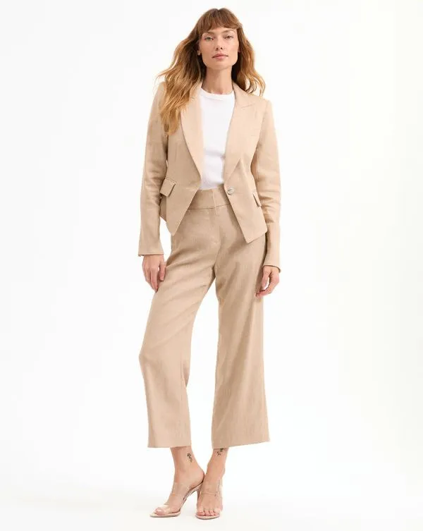 Aubrie Linen Pant Khaki Melange Women Veronica Beard Pants Aubrie Linen Pant Khaki Melange Women Veronica Beard Pants