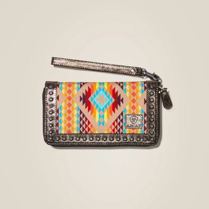 Bags and Wallets Women Ariat Clutch Wallet Diamond Stripe Brown