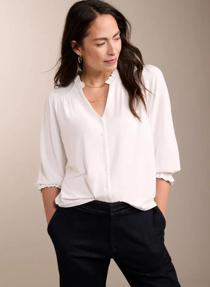 Baukjen Annie Ruffle Collar Blouse Pure White Clothing