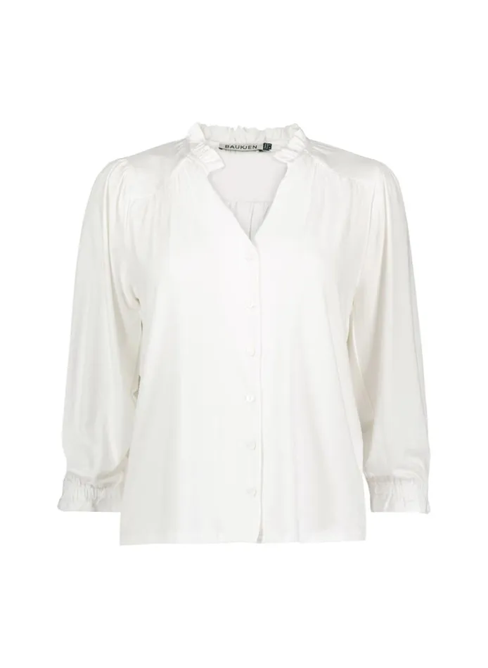 Baukjen Annie Ruffle Collar Blouse Pure White Clothing