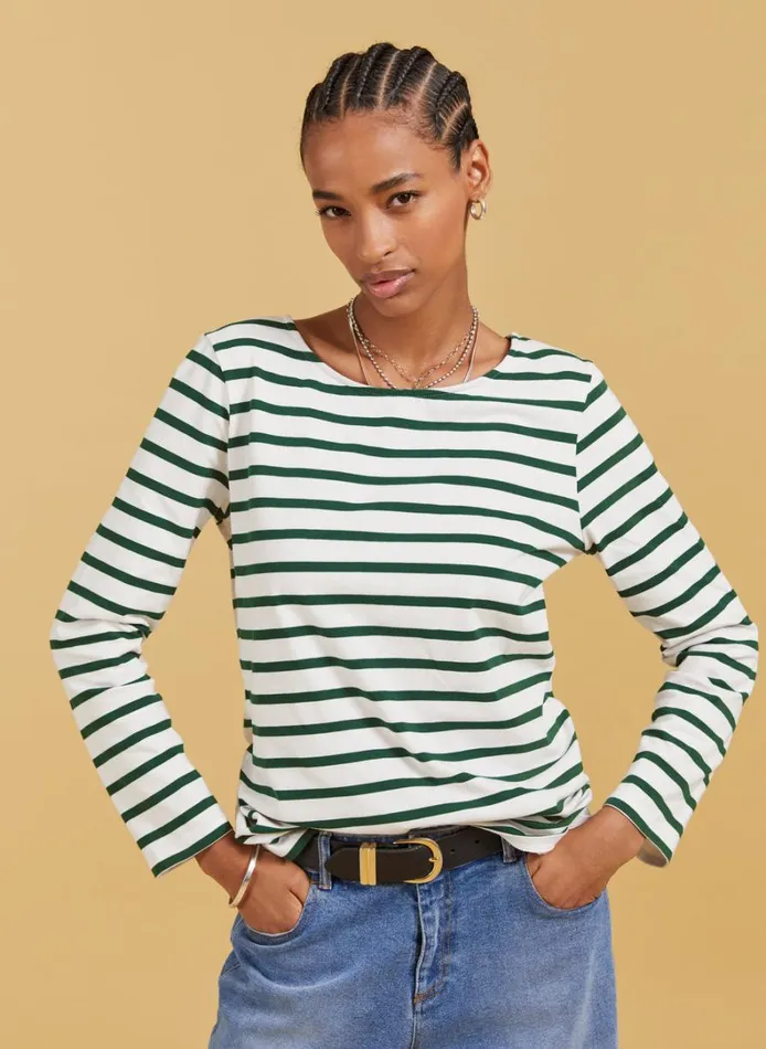 Baukjen Ashley Organic Cotton Top Soft White and Forest Green Clothing