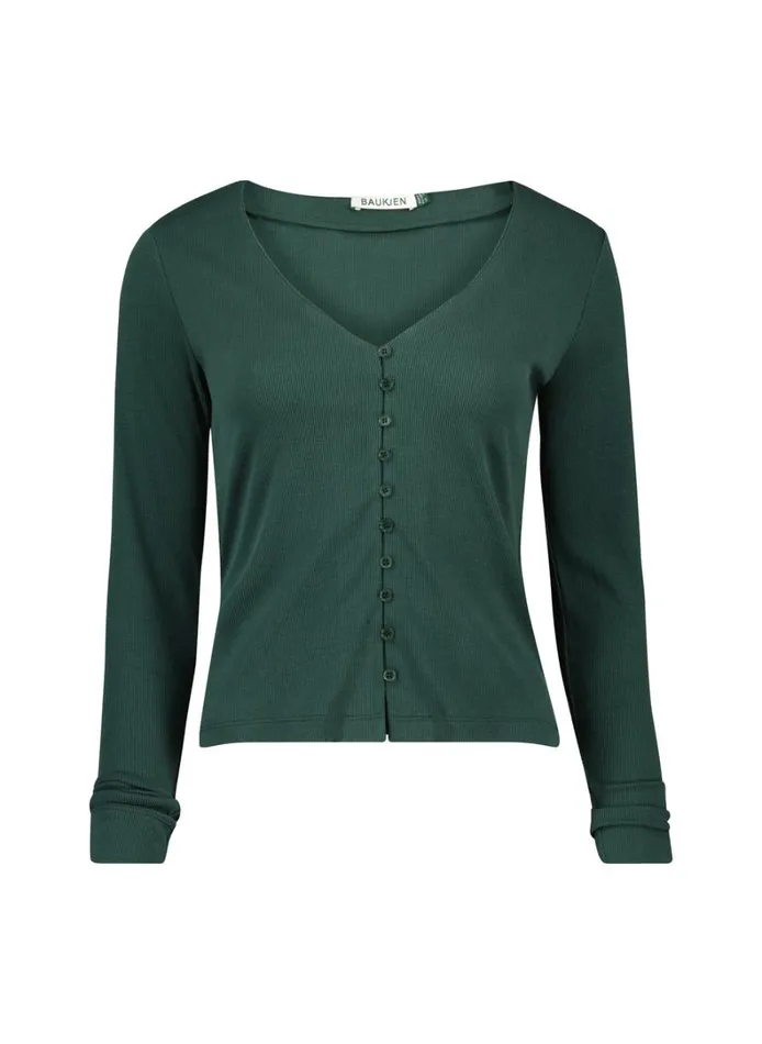 Baukjen Audrey Button Through VNeck Top Forest Green Clothing