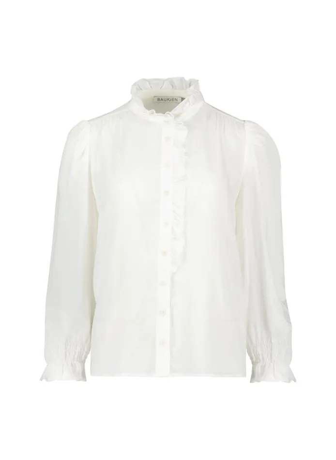 Baukjen Aurora Frill Neck Sheer Blouse Cream Clothing