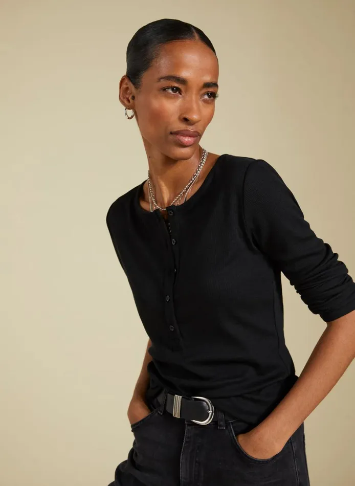 Baukjen Chessie LuxeHenleyTop Caviar Black Clothing