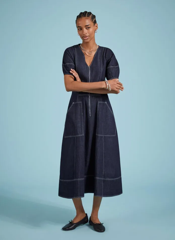 Baukjen Coralie Organic DenimDress Dark Denim Clothing