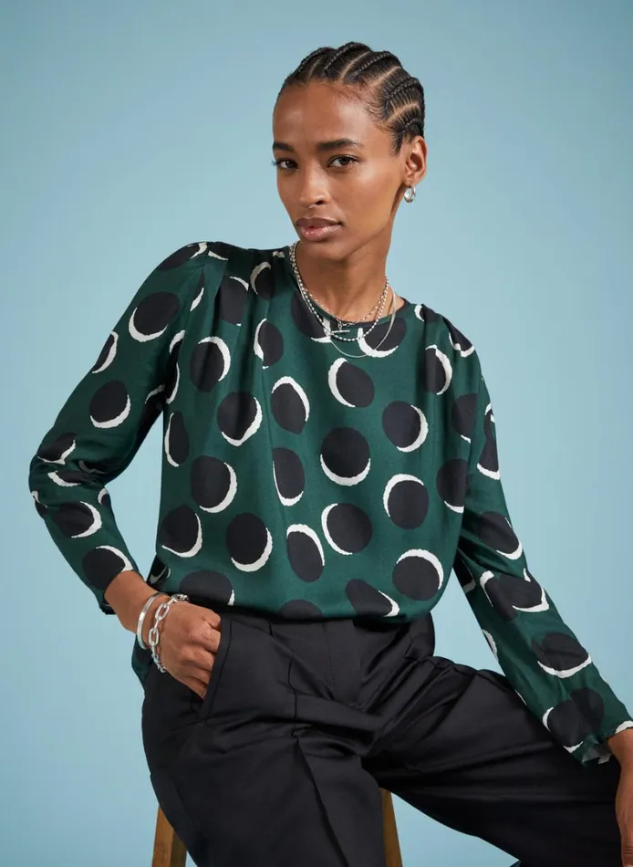 Baukjen Dottie Printed Blouse Green Shadow Spot Clothing
