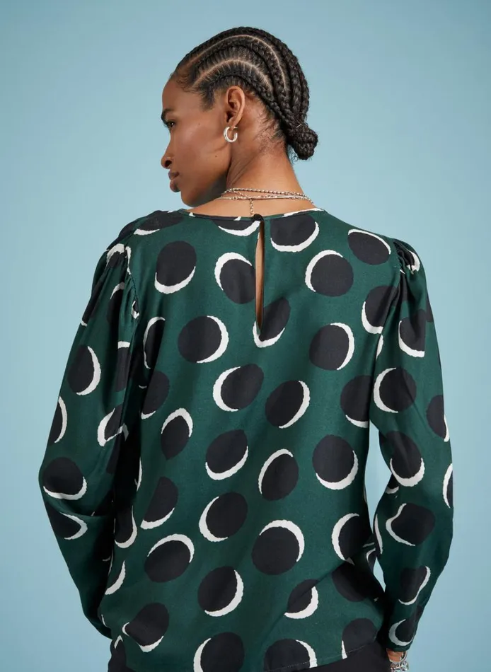 Baukjen Dottie Printed Blouse Green Shadow Spot Clothing