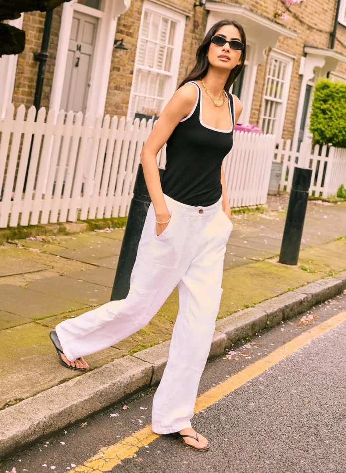 Baukjen Ellie Square Neck Vest Caviar Black and White Tipping Clothing