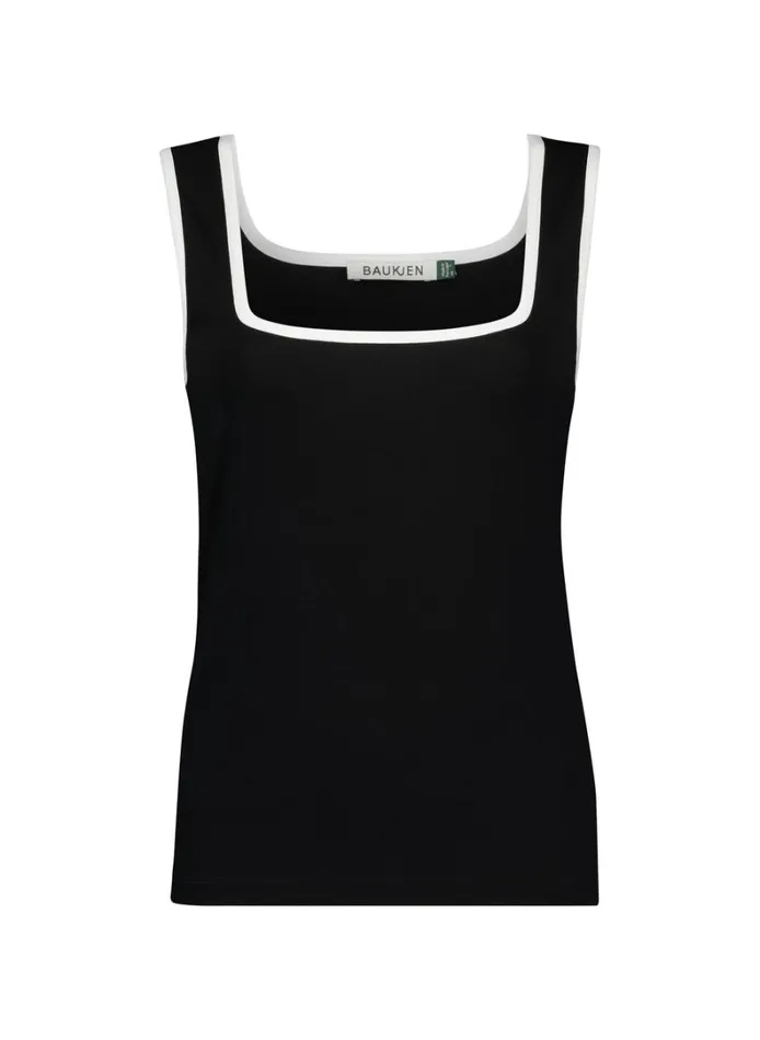 Baukjen Ellie Square Neck Vest Caviar Black and White Tipping Clothing