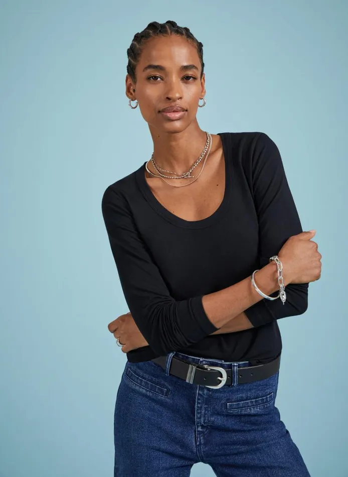 Baukjen Fallon Long Sleeve Scoop Neck Top Caviar Black Clothing